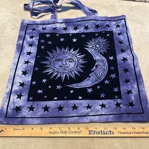 NWOT Purple Tie-Dyed Cotton Sun & Moon Celestial Fabric Tote Bag